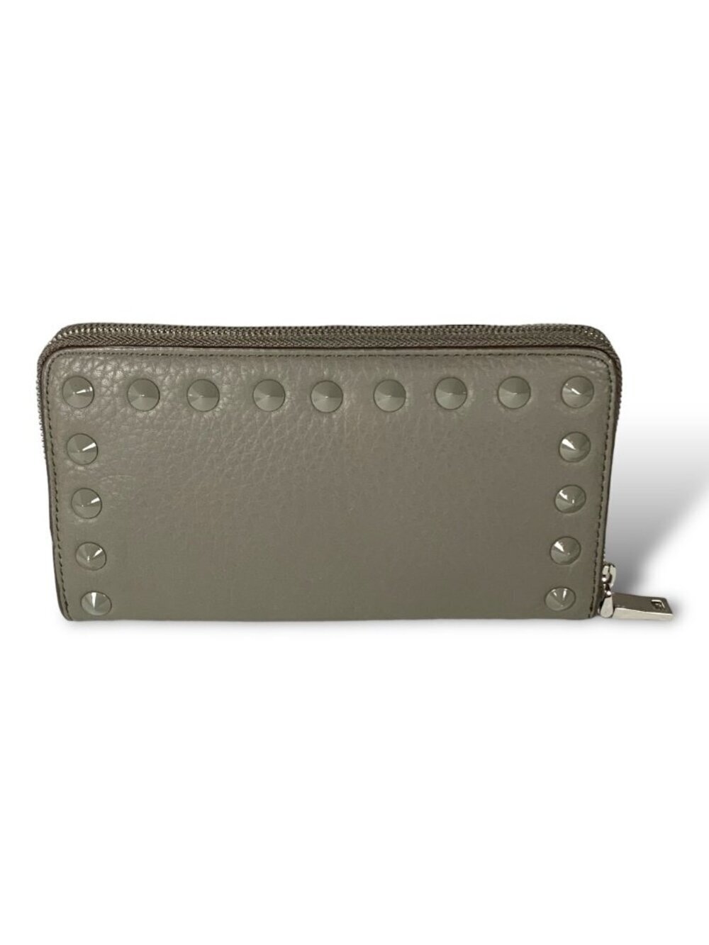 New J. Crew Large Studded Zip Around Wallet Grey Real Leather